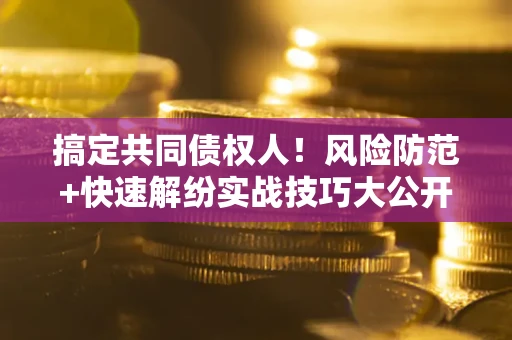 武汉搞定共同债权人！风险防范+快速解纷实战技巧大公开